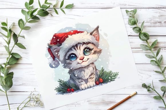 Download Cat with Christmas Hat Clipart, JPG 7S-5 - Premium Resources